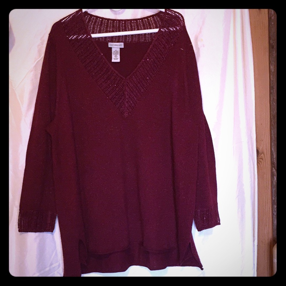 Catherines burgundy sweater with metallic in it